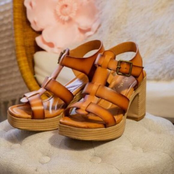 NEW DIBA TRUE Leather Angel Food Heeled Sandals in cognac 1225 3t7 - Picture 8 of 8